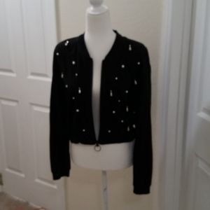 Waist Length Jacket with Faux Pearls